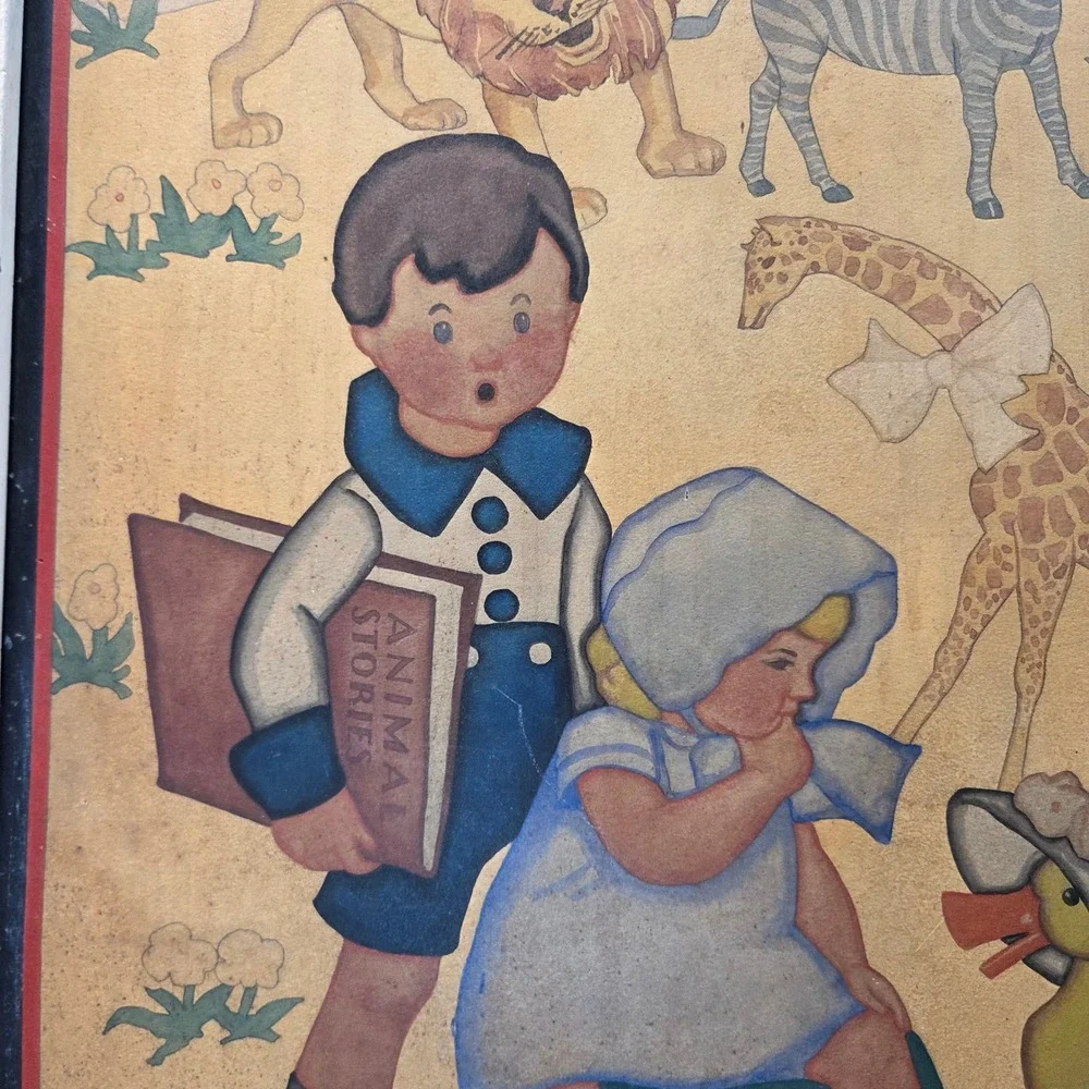 Vintage Ruth Kreps Nursery Art Framed Print Animals Storybook Children 26x26
